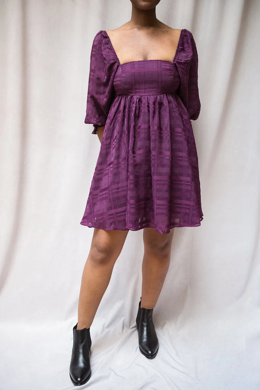 Temperanse | Plaid Babydoll Dress w/ Puff Sleeves