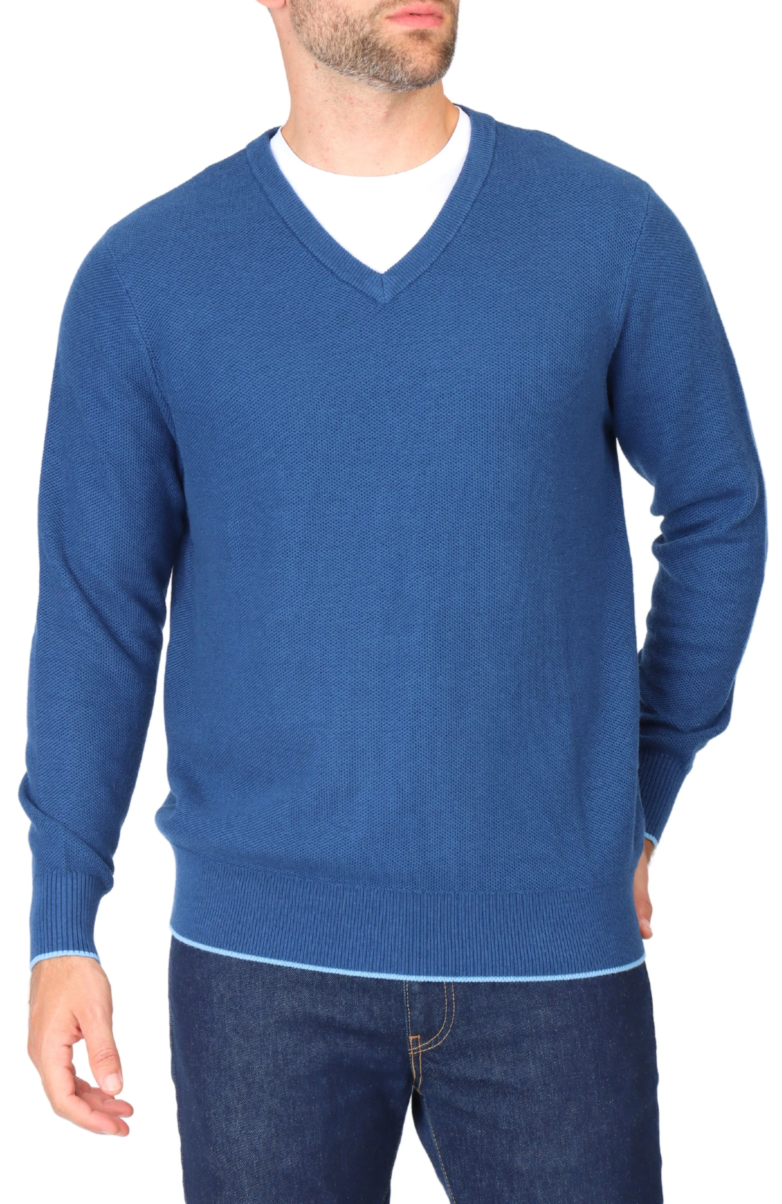 Textured Waffle V-Neck Sweater