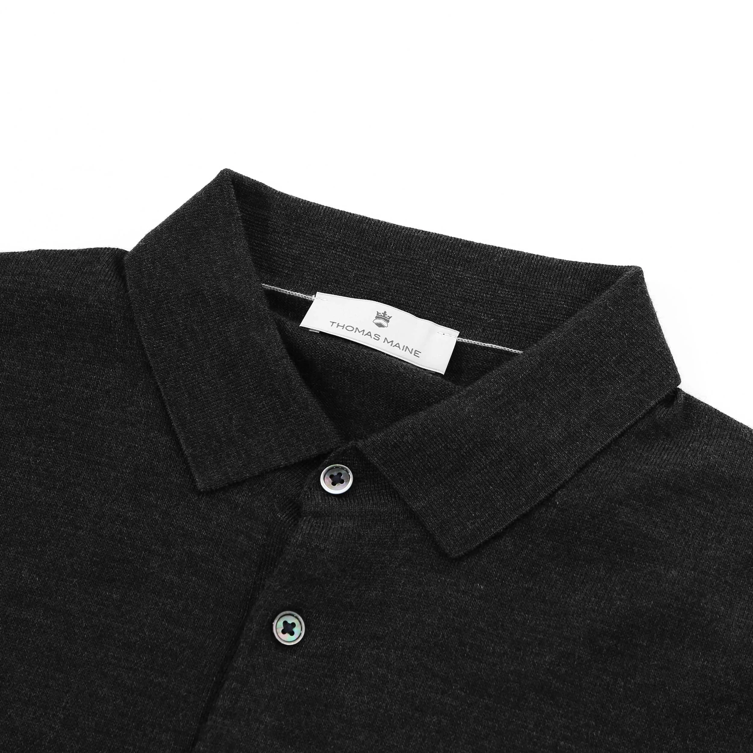 Thomas Maine 3 Button Knit Polo Shirt in Black