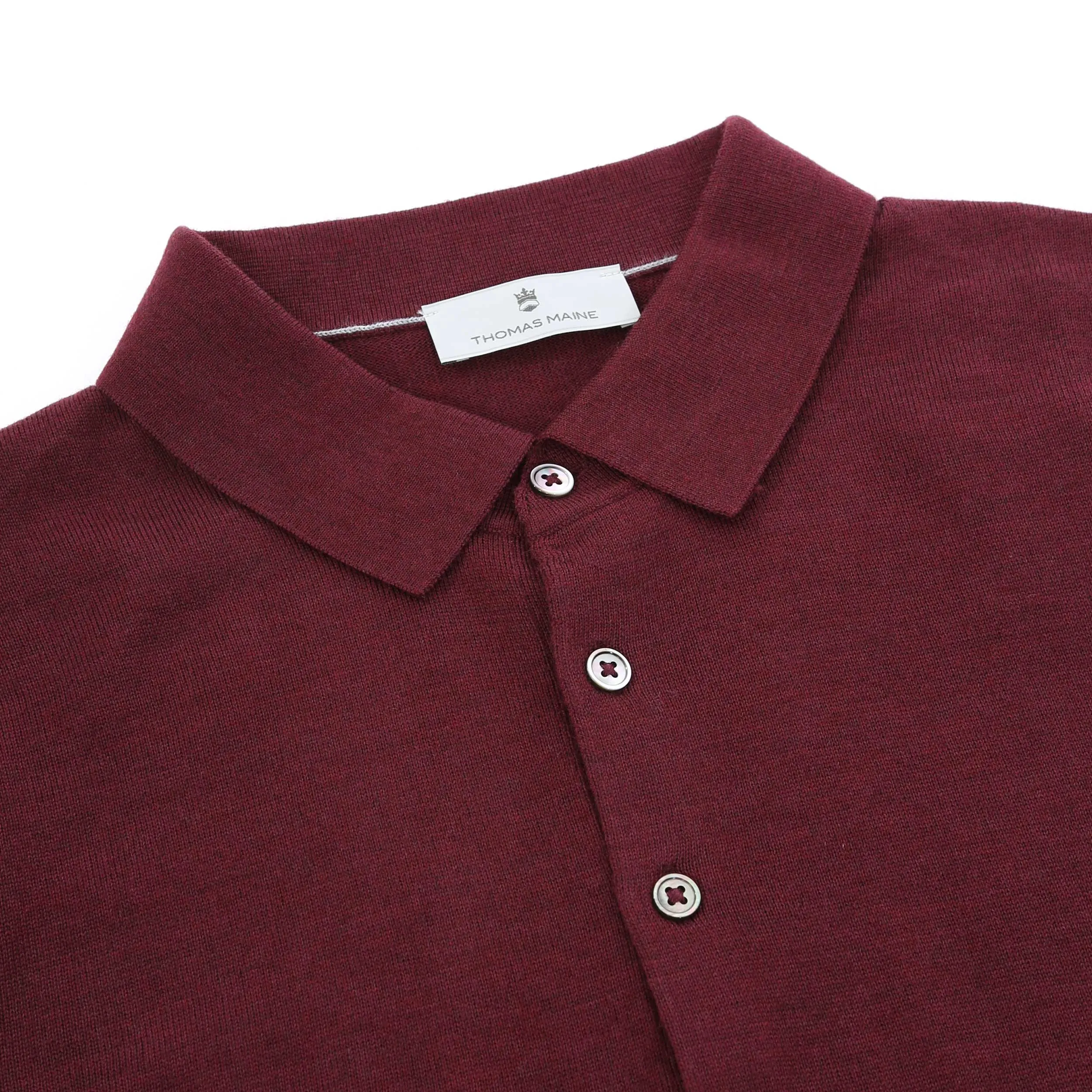 Thomas Maine 3 Button Merino Knit Polo Shirt in Burgundy