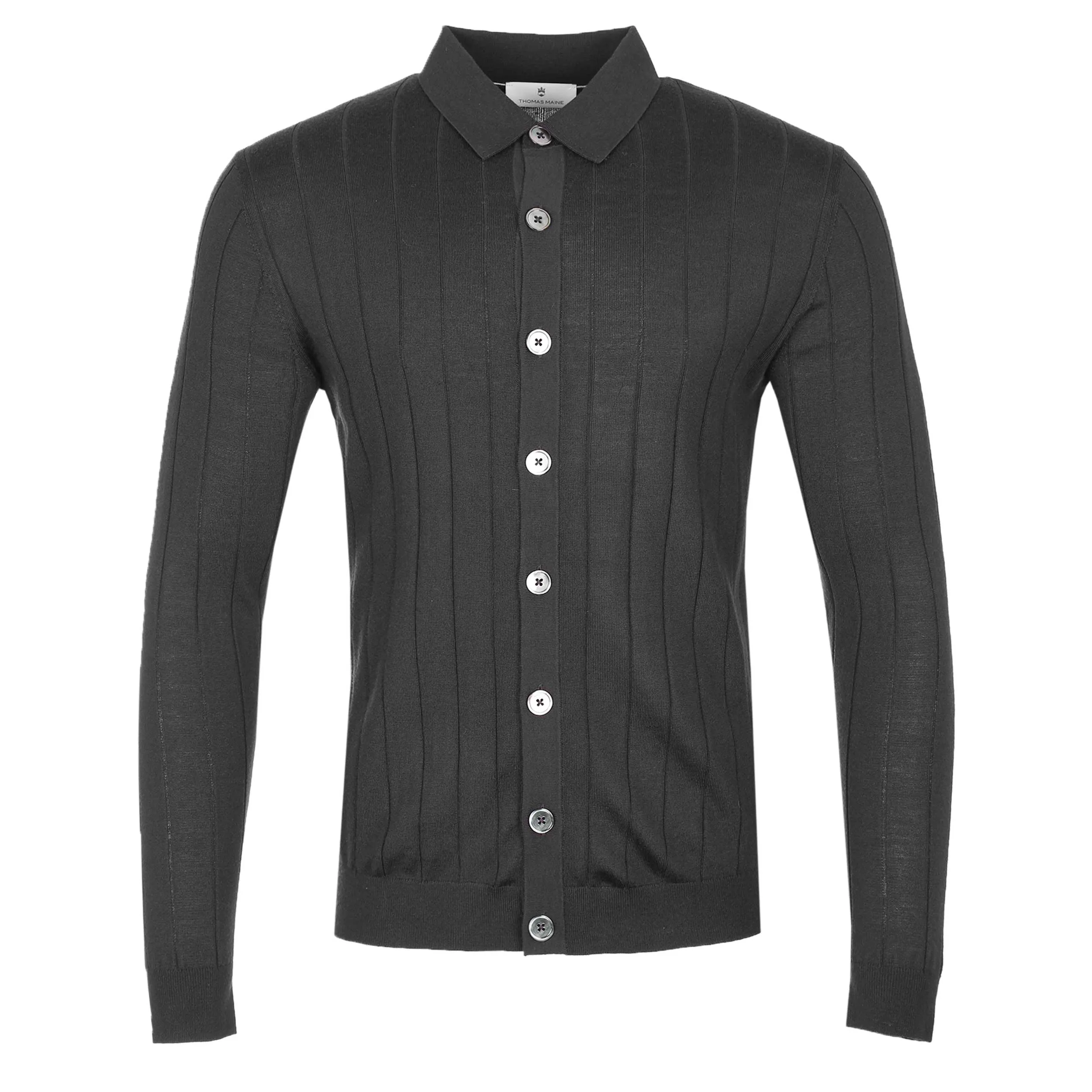 Thomas Maine Shirt Full Button Knit Through in Black