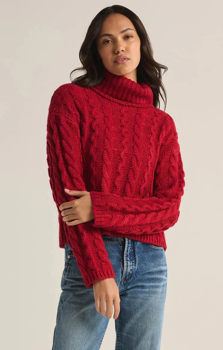 Tied To You Cable Knit Turtleneck Sweater - Haute Red