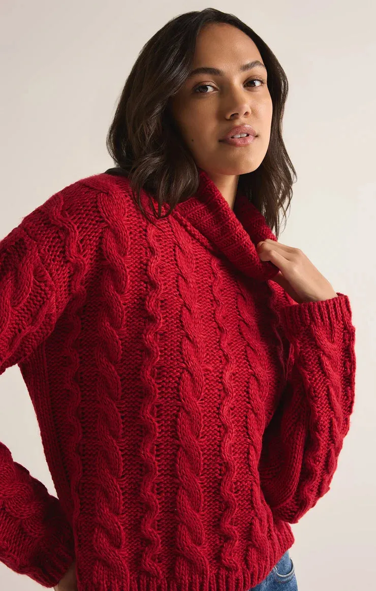 Tied To You Cable Knit Turtleneck Sweater - Haute Red