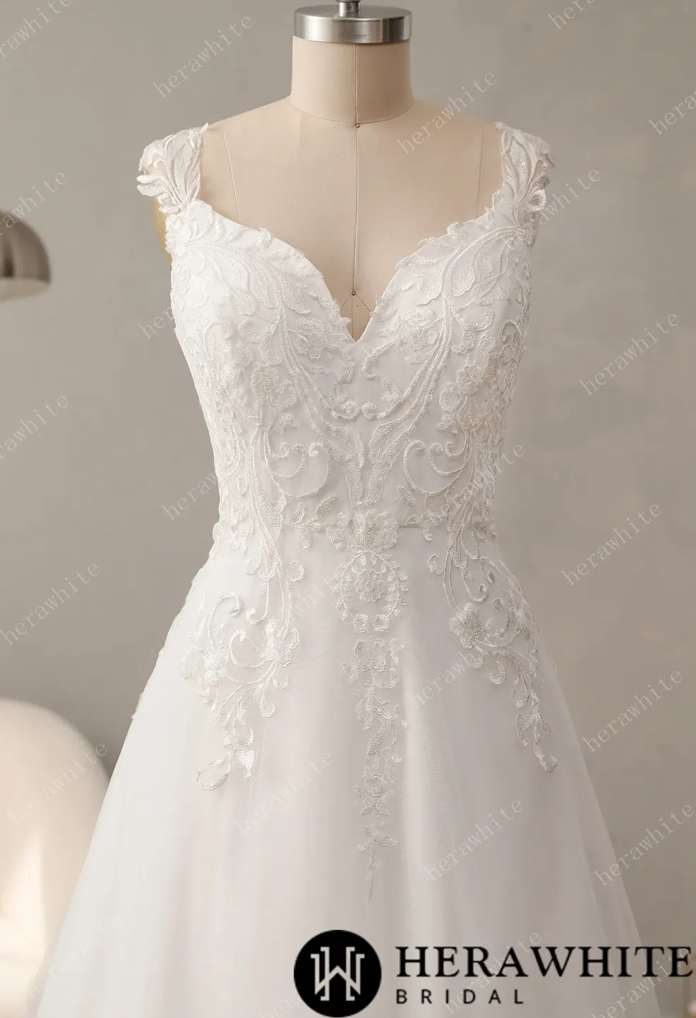 Timeless Lace Wedding Dress with V-Neckline