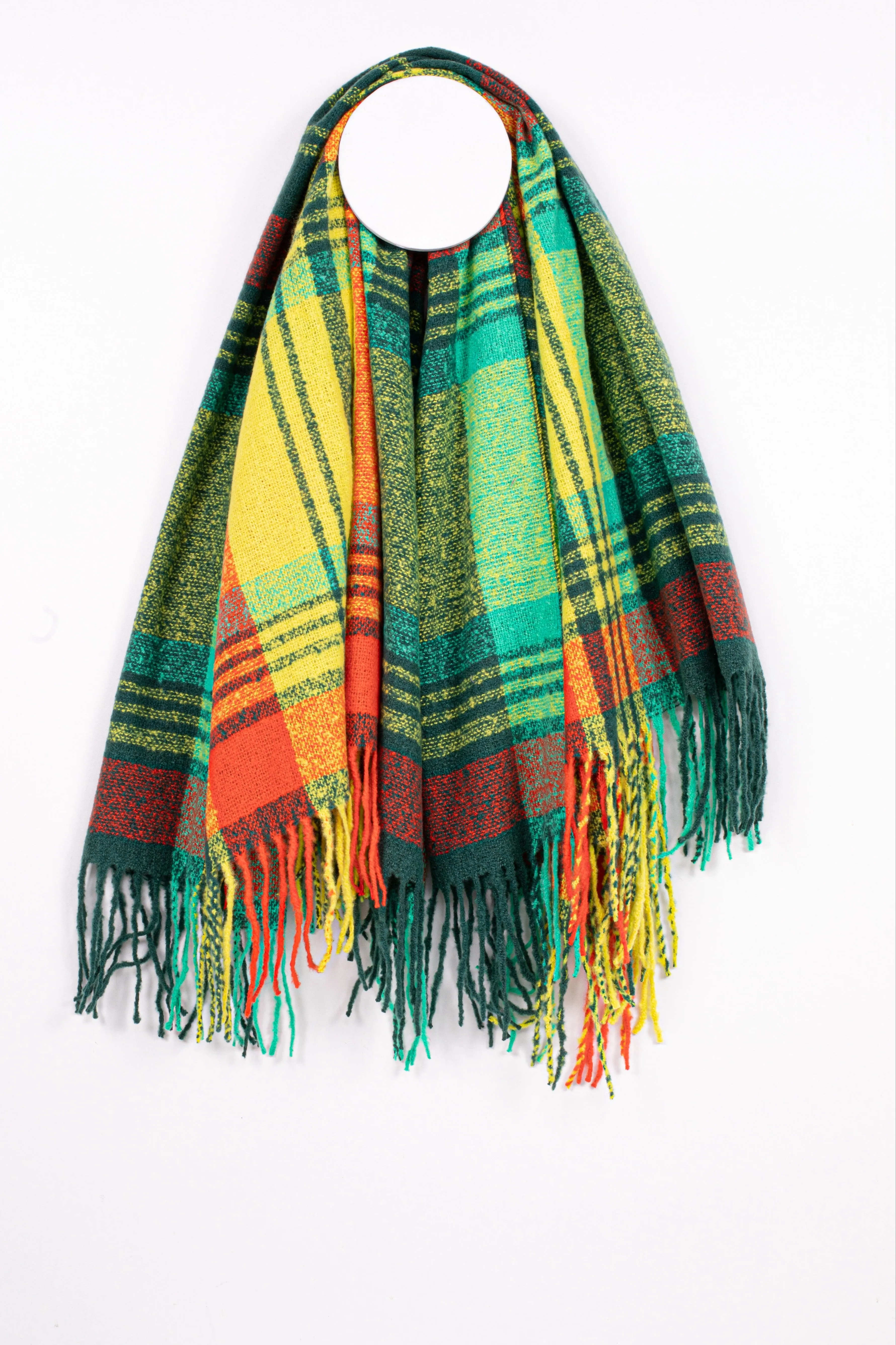 tom & eva Oversize Square Plaid Scarf With Fringe Border