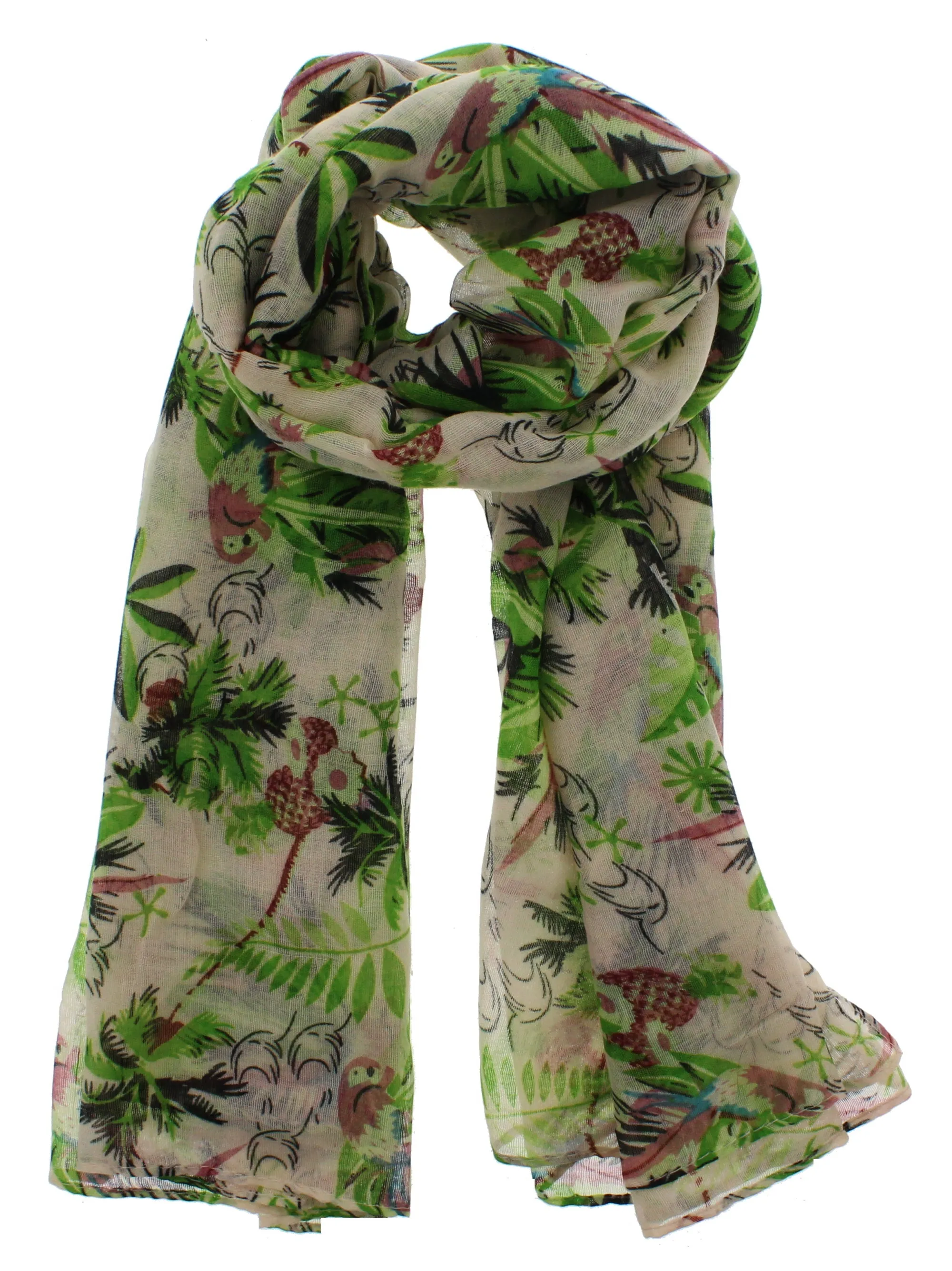 Tropical Print & Parrots Scarf