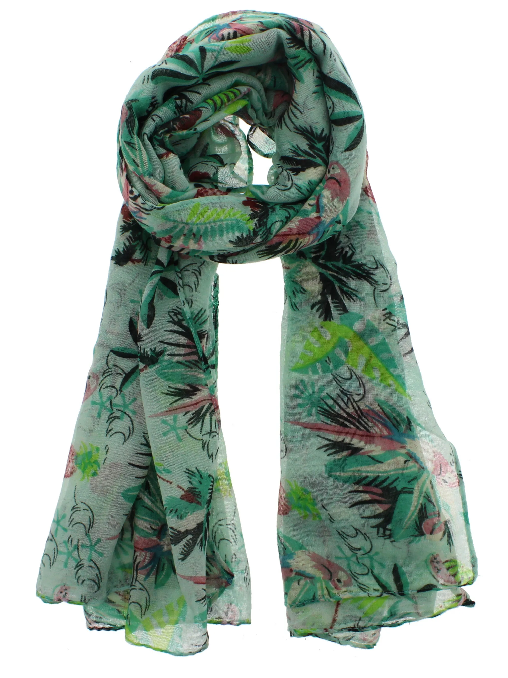 Tropical Print & Parrots Scarf