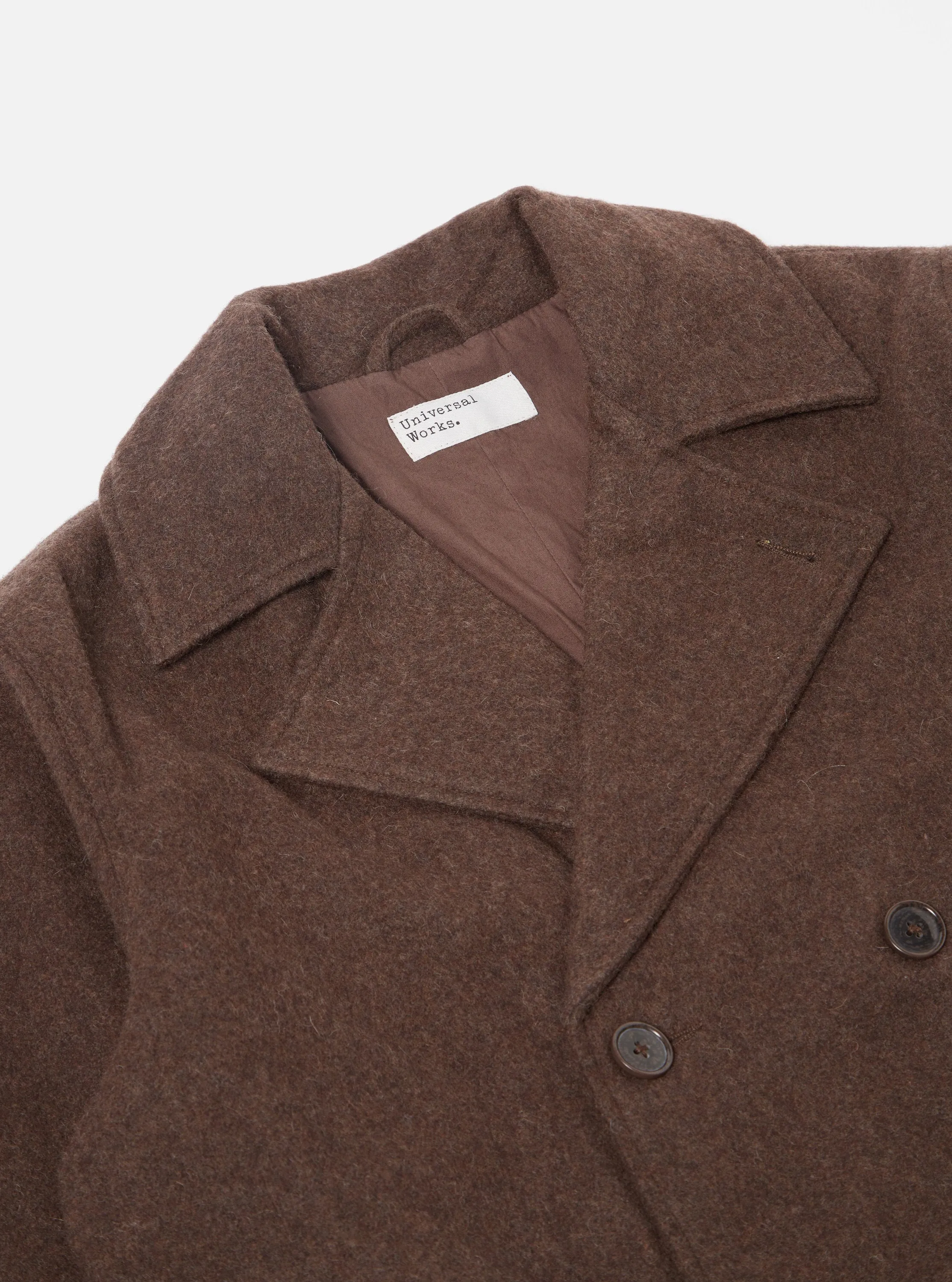 Universal Works Peacoat in Brown Melange Melton