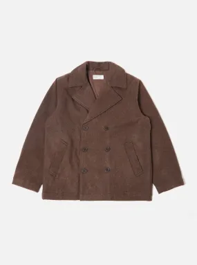 Universal Works Peacoat in Brown Melange Melton