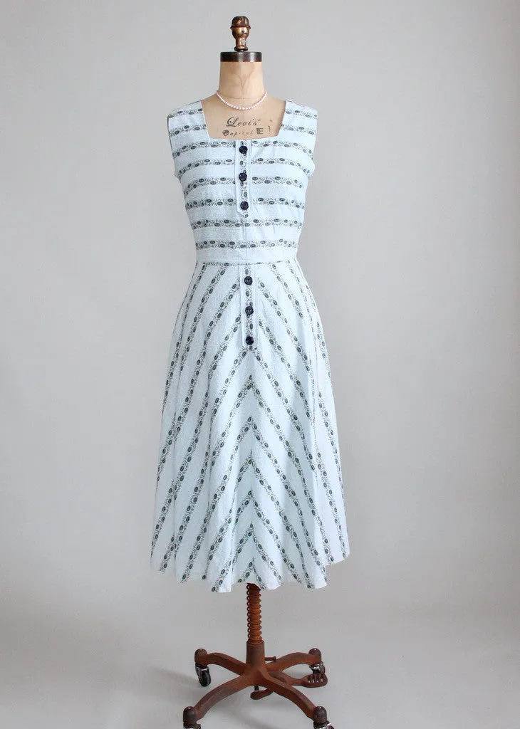 Vintage Late 1940s Floral Striped Cotton Sundress