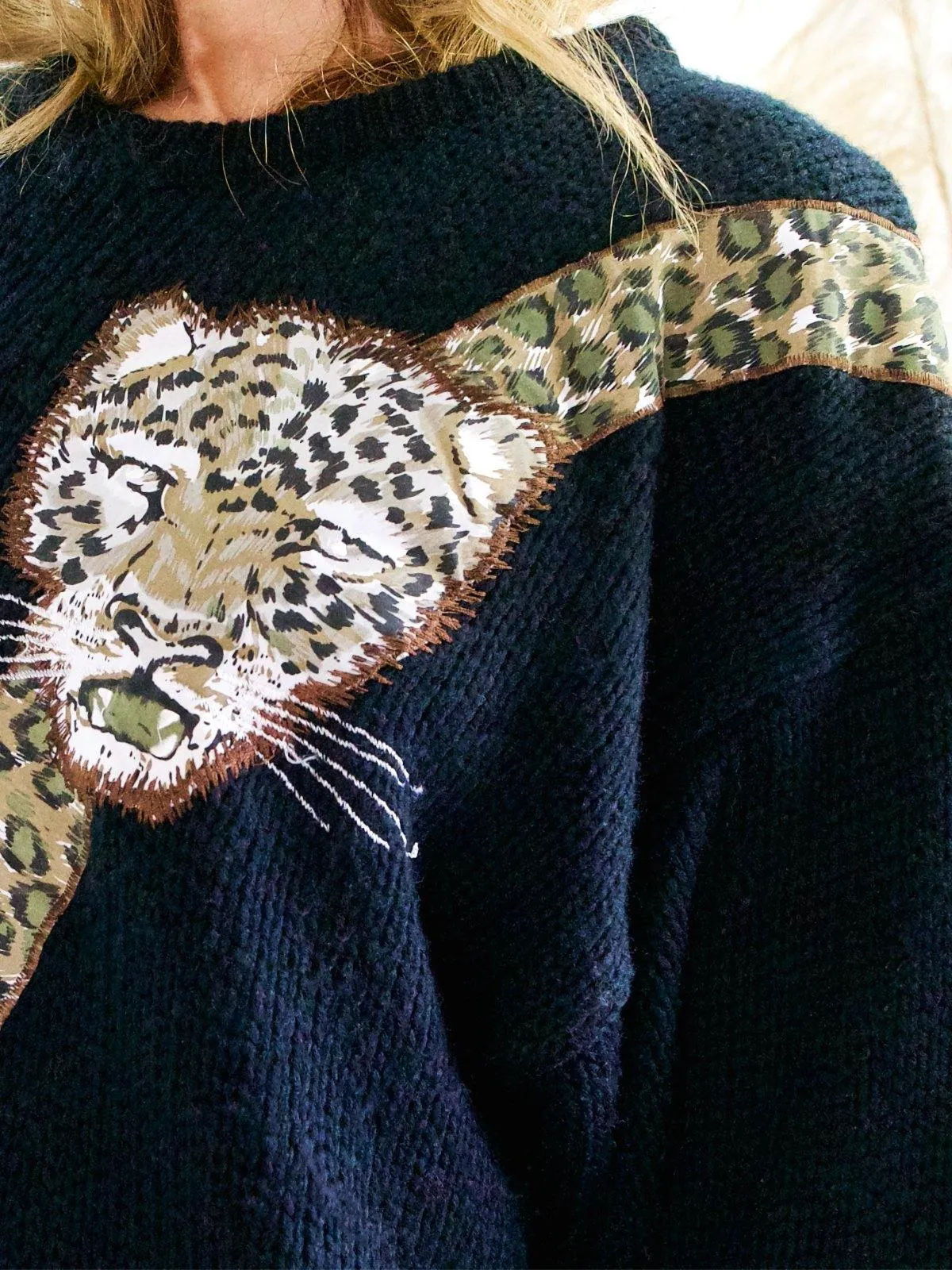 Vintage Leopard Appliqué Sweater