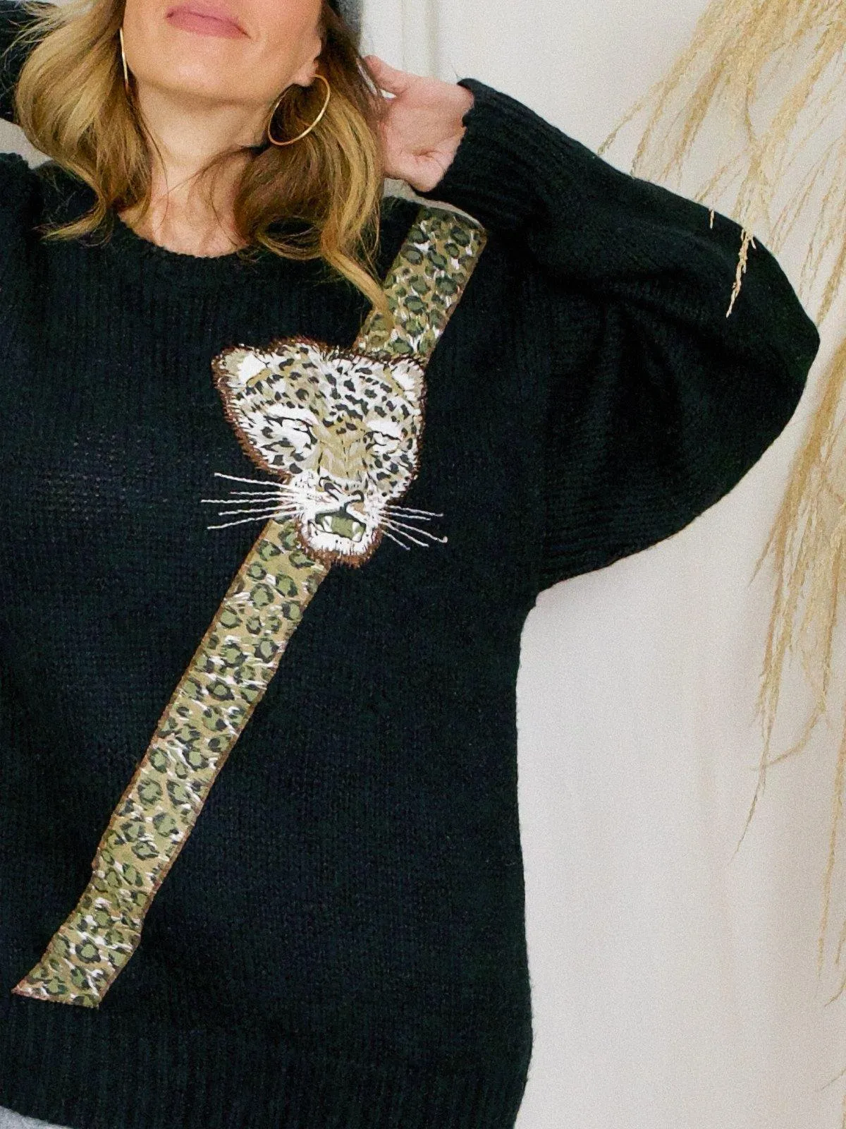 Vintage Leopard Appliqué Sweater