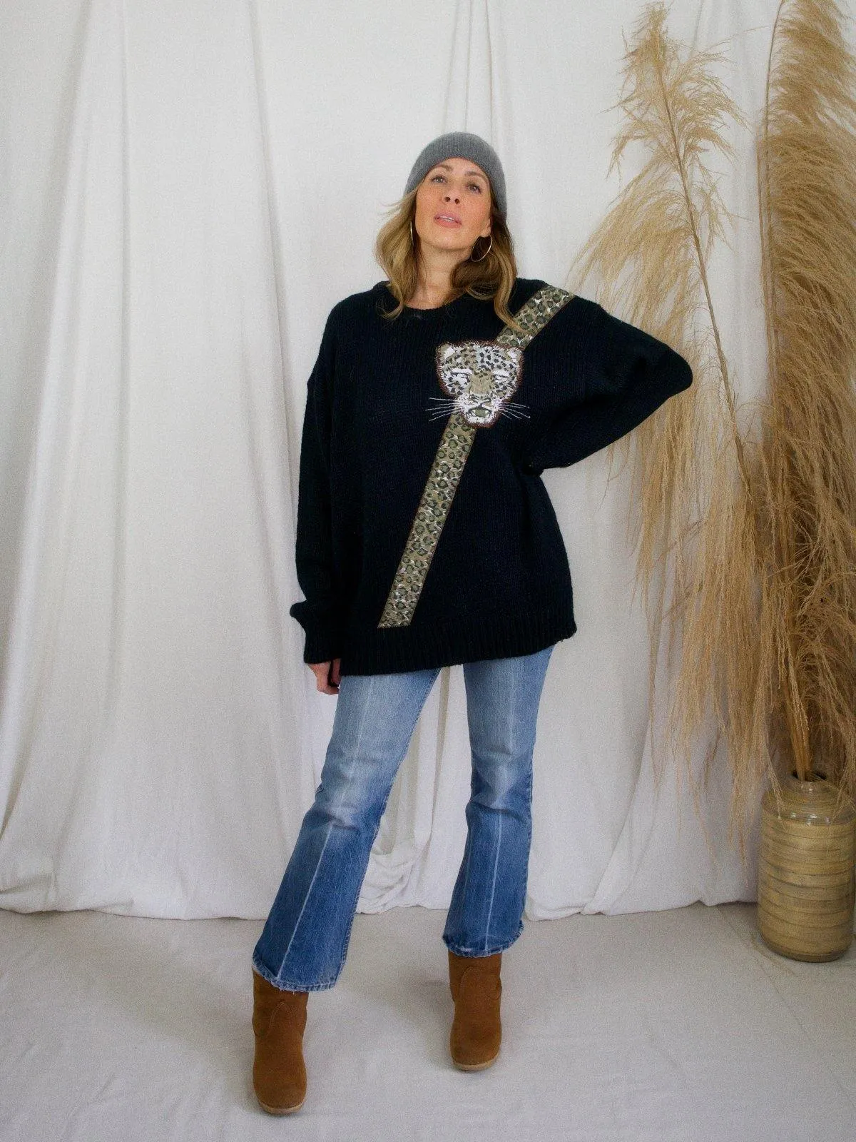 Vintage Leopard Appliqué Sweater