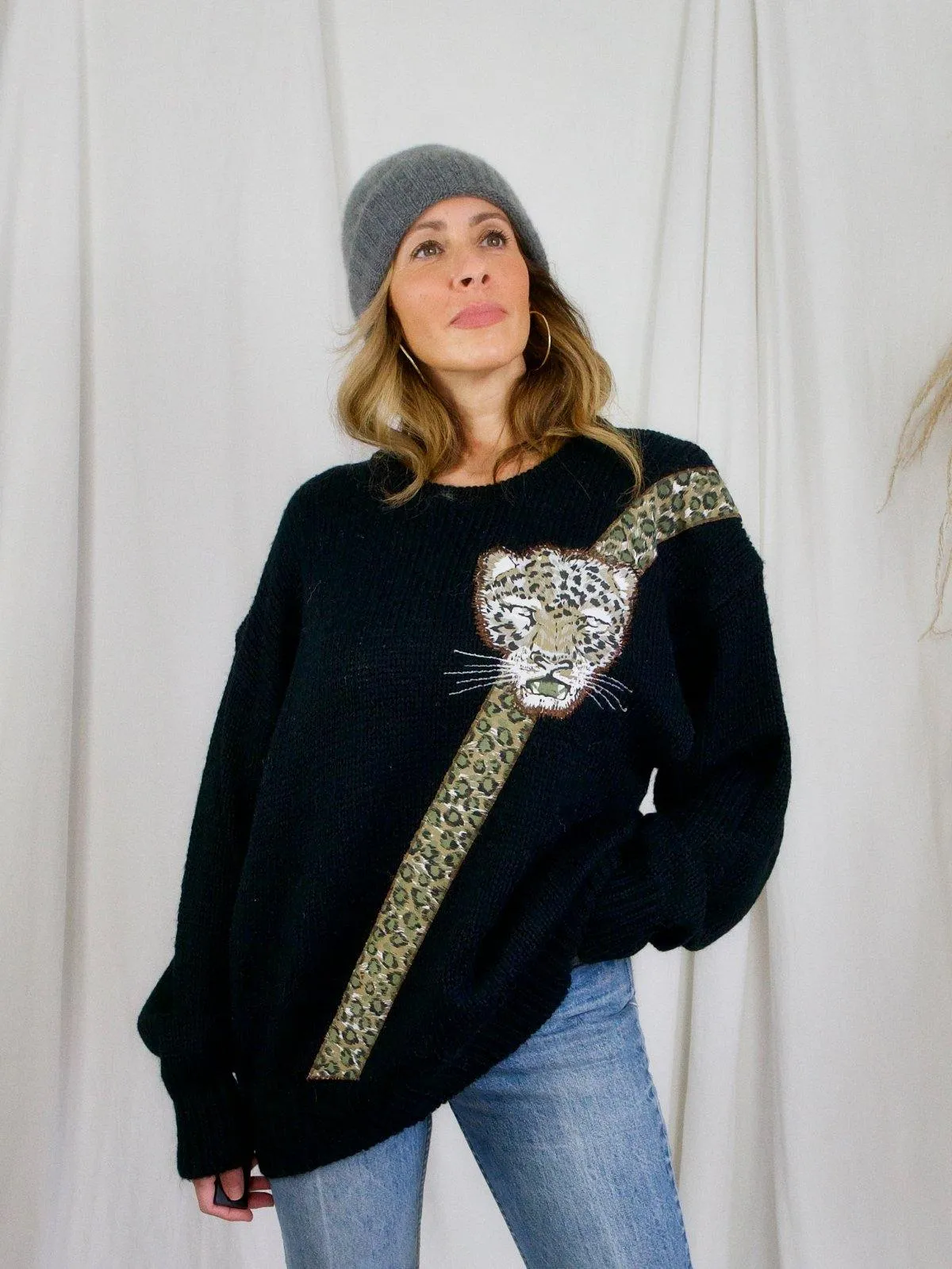 Vintage Leopard Appliqué Sweater