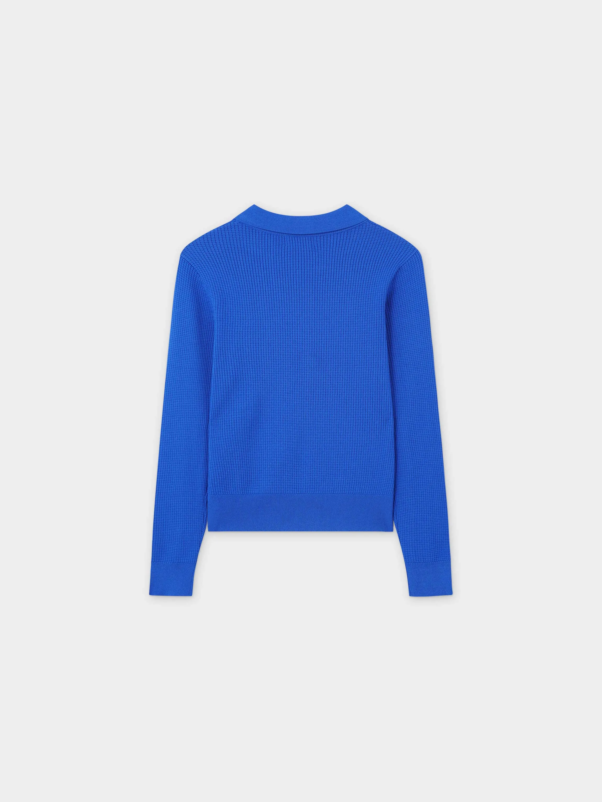 Waffle Collared Sweater-Cobalt Blue