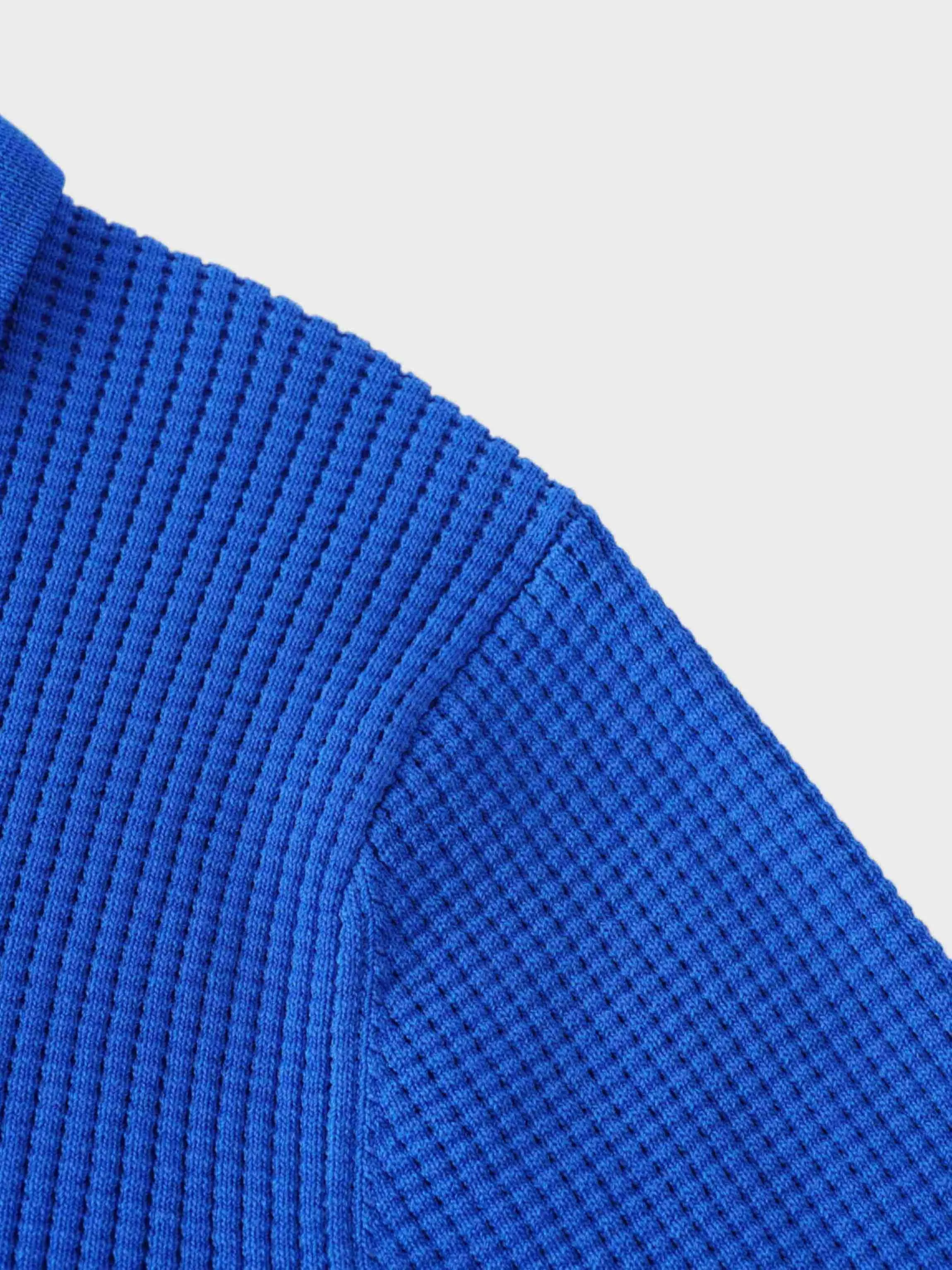 Waffle Collared Sweater-Cobalt Blue