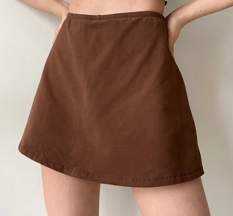 Wenkouban - Timeless Retro Brown Skirt ~ HANDMADE