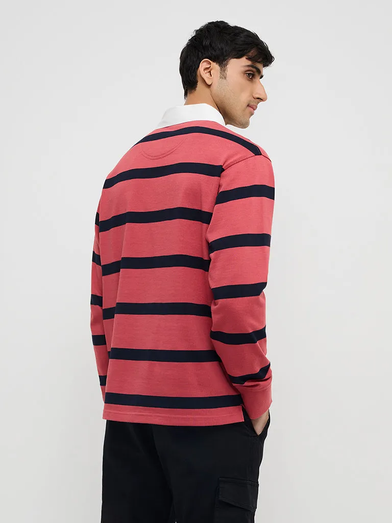 WES Casuals Red Stripe Printed Relaxed-Fit Sweater