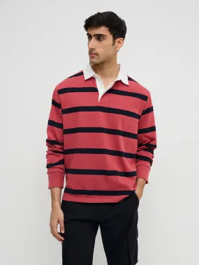 WES Casuals Red Stripe Printed Relaxed-Fit Sweater