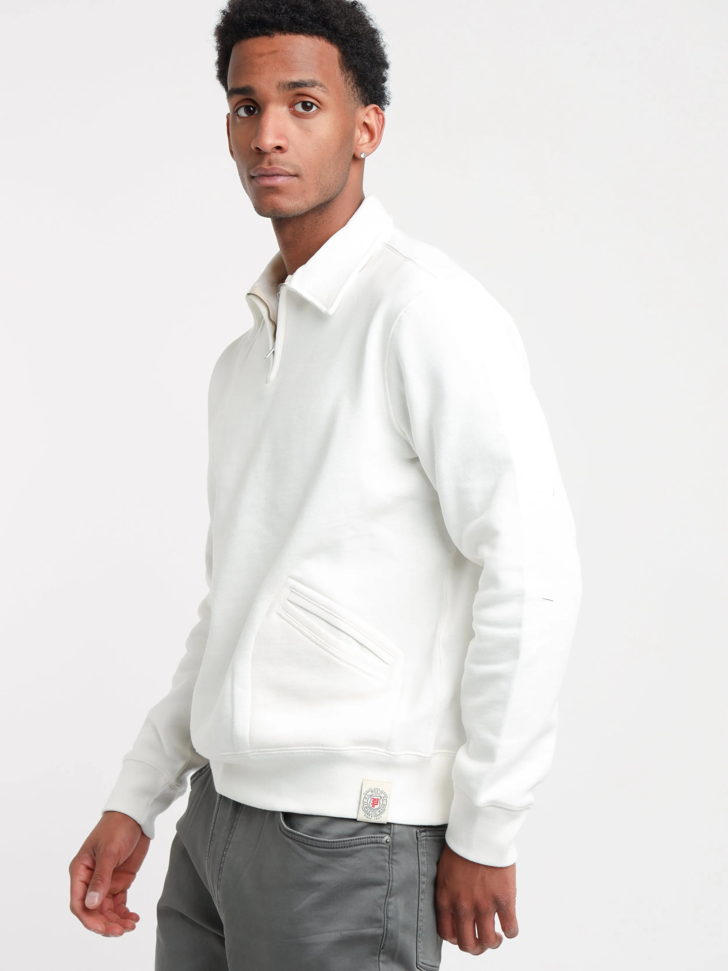 White Fleece Collared Quarter-Zip Sweatshirt