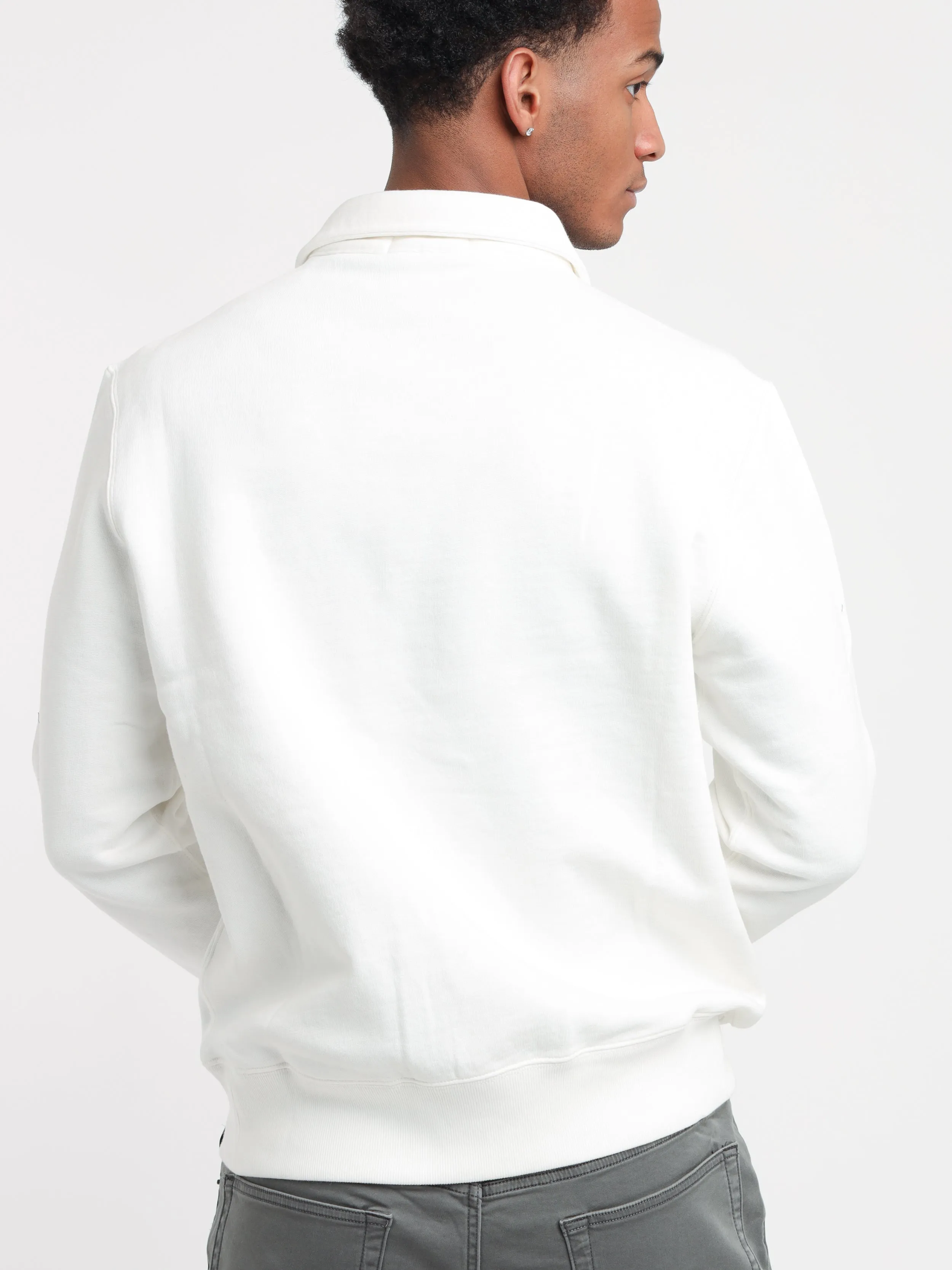 White Fleece Collared Quarter-Zip Sweatshirt