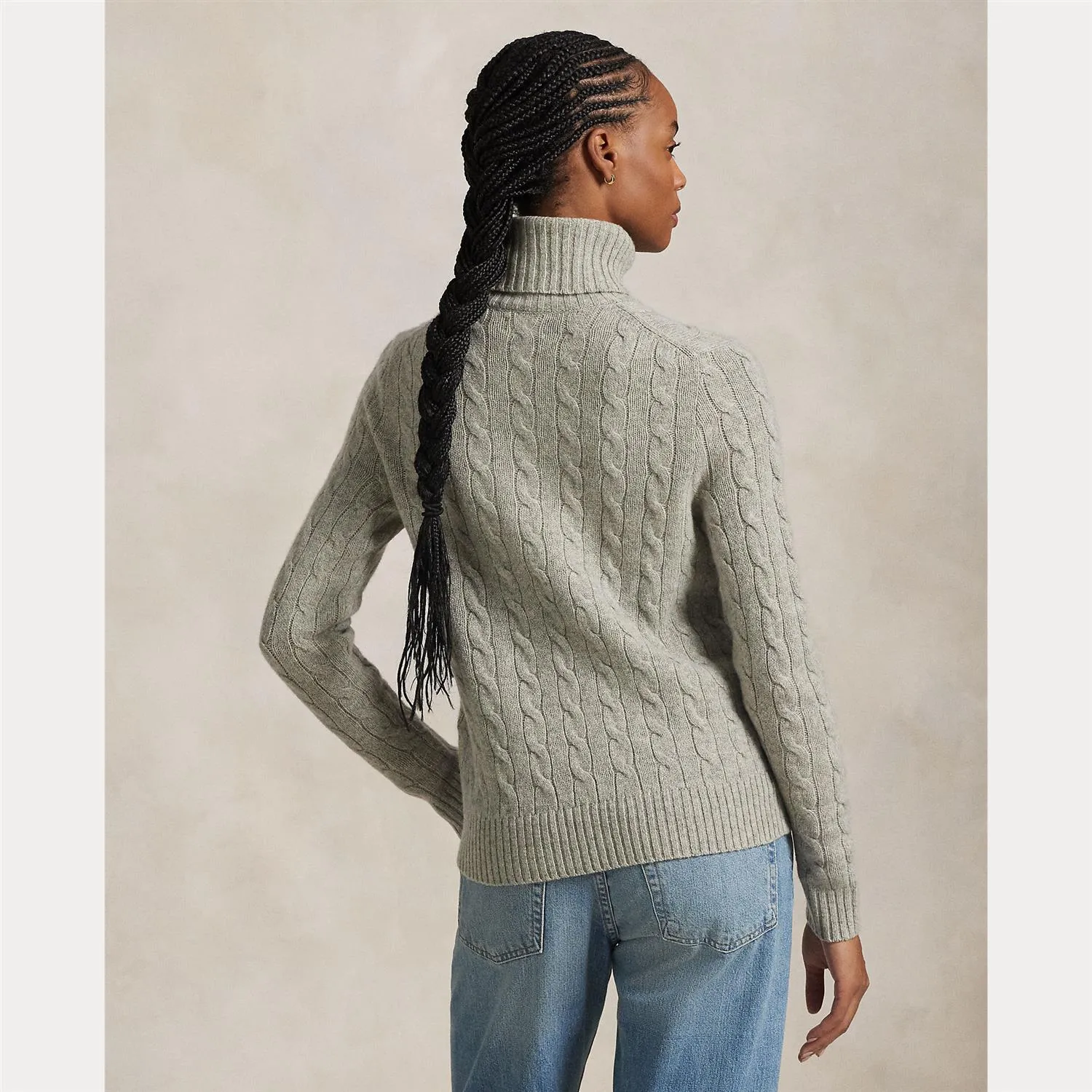 WOOL-CASHMERE CABLE TURTLENECK SWEATER