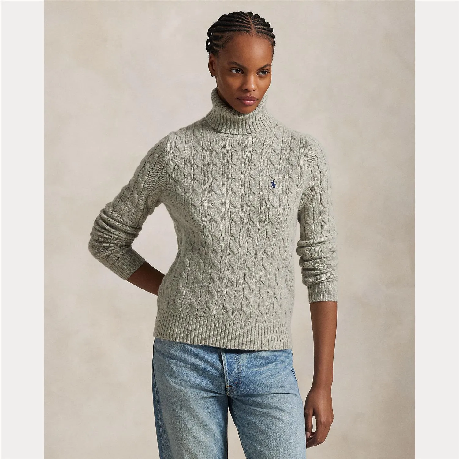 WOOL-CASHMERE CABLE TURTLENECK SWEATER