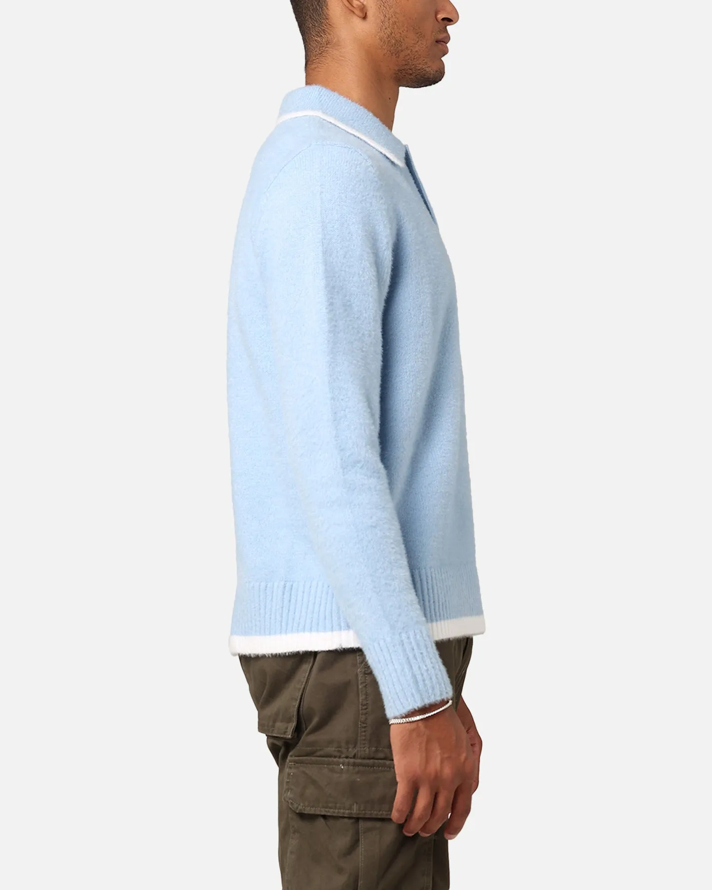 XXIII Fluffy Long Sleeve Polo Shirt Blue