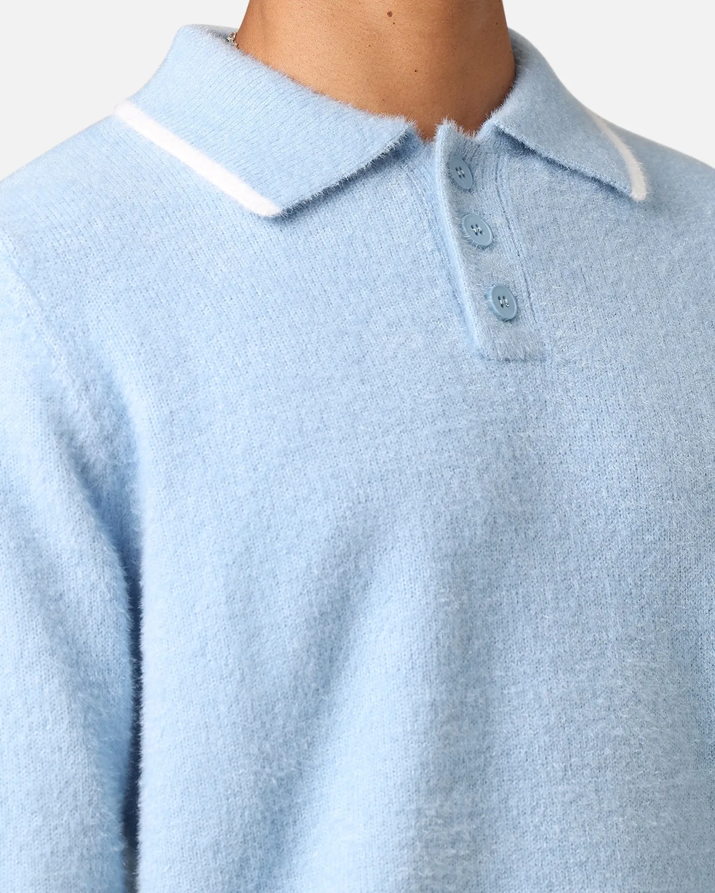 XXIII Fluffy Long Sleeve Polo Shirt Blue