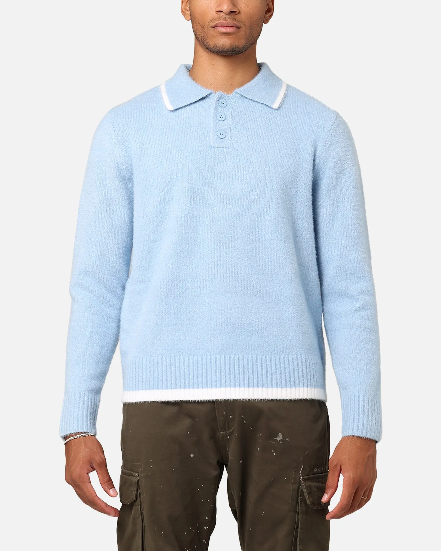 XXIII Fluffy Long Sleeve Polo Shirt Blue