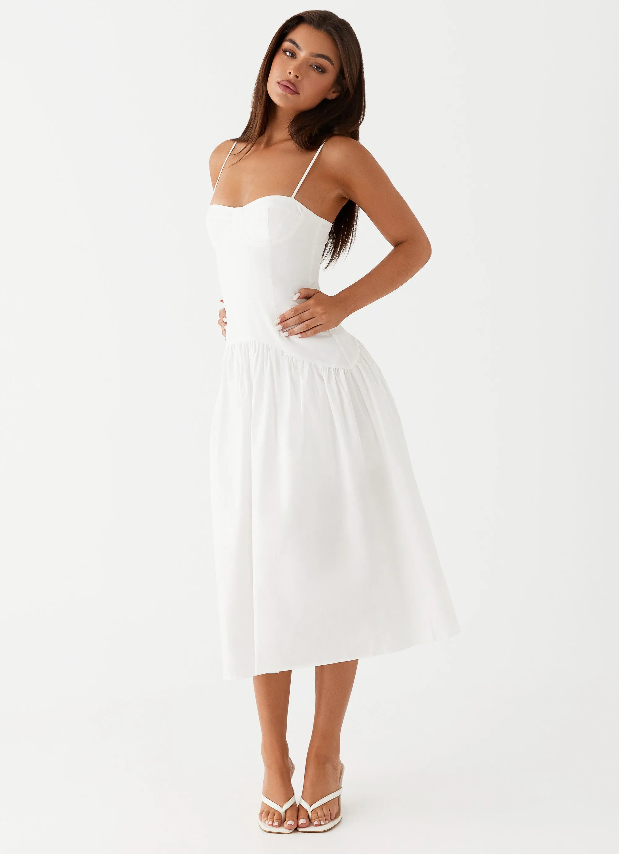 Yvette Corset Midi Dress - White